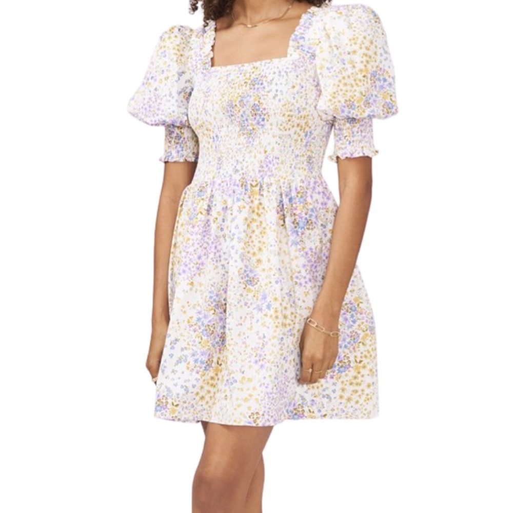 1. STATE Smocked Floral Puff Sleeve Mini Dress
